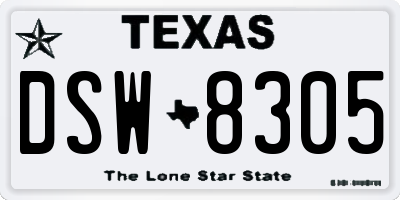 TX license plate DSW8305