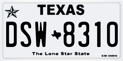 TX license plate DSW8310