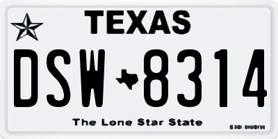 TX license plate DSW8314