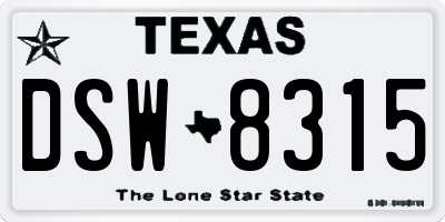 TX license plate DSW8315