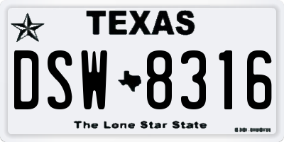 TX license plate DSW8316