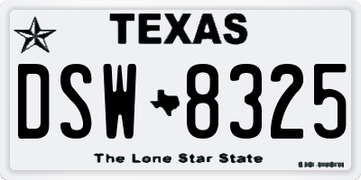 TX license plate DSW8325