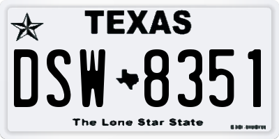 TX license plate DSW8351