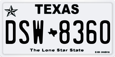 TX license plate DSW8360