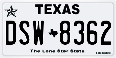 TX license plate DSW8362