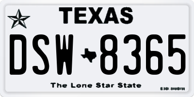 TX license plate DSW8365