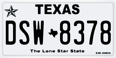 TX license plate DSW8378