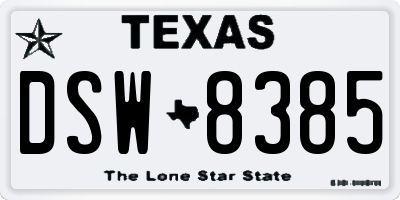 TX license plate DSW8385