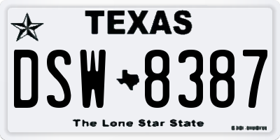 TX license plate DSW8387