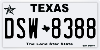 TX license plate DSW8388