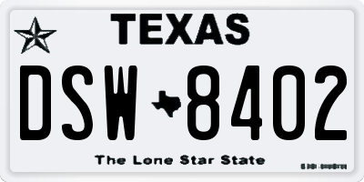 TX license plate DSW8402