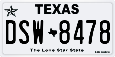 TX license plate DSW8478