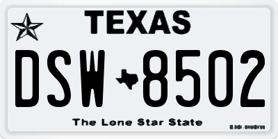TX license plate DSW8502