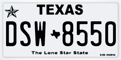 TX license plate DSW8550