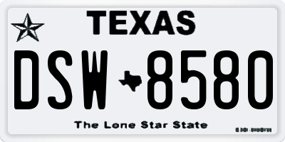 TX license plate DSW8580