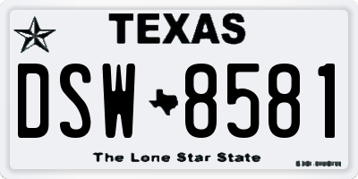 TX license plate DSW8581