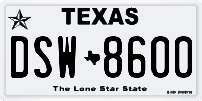 TX license plate DSW8600