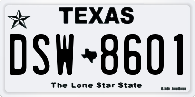 TX license plate DSW8601