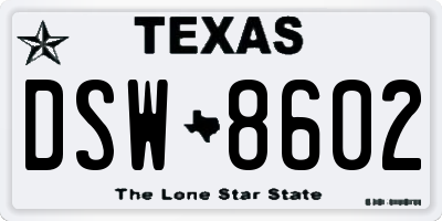 TX license plate DSW8602