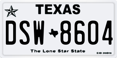TX license plate DSW8604