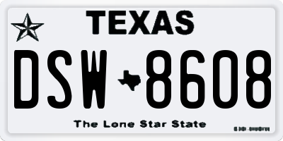 TX license plate DSW8608