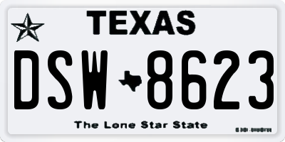 TX license plate DSW8623