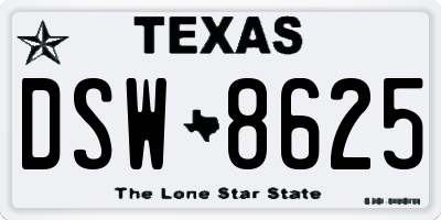 TX license plate DSW8625