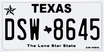 TX license plate DSW8645