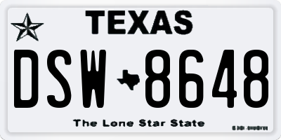 TX license plate DSW8648