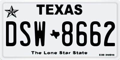 TX license plate DSW8662