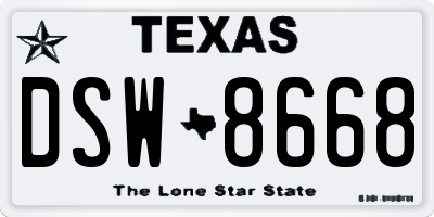 TX license plate DSW8668