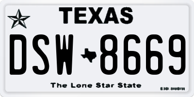 TX license plate DSW8669
