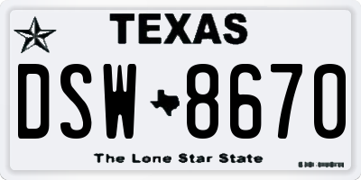 TX license plate DSW8670