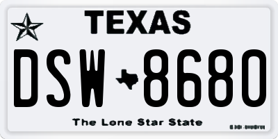 TX license plate DSW8680