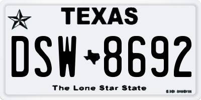 TX license plate DSW8692