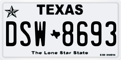 TX license plate DSW8693