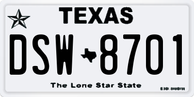 TX license plate DSW8701