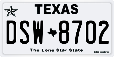 TX license plate DSW8702