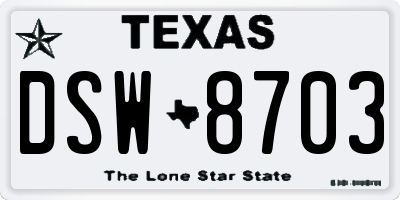 TX license plate DSW8703