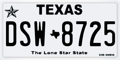 TX license plate DSW8725