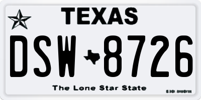 TX license plate DSW8726