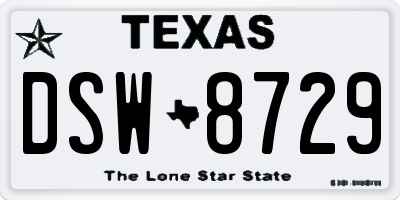 TX license plate DSW8729