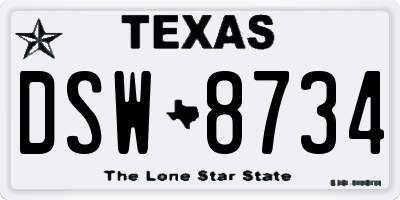 TX license plate DSW8734