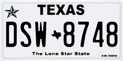 TX license plate DSW8748