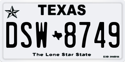 TX license plate DSW8749