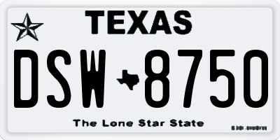 TX license plate DSW8750