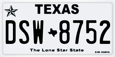 TX license plate DSW8752