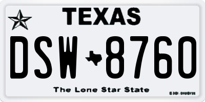 TX license plate DSW8760