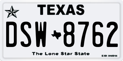 TX license plate DSW8762