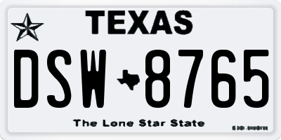 TX license plate DSW8765